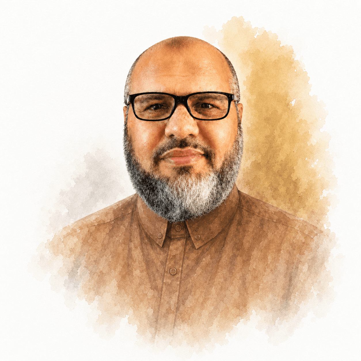 صورة الأستاذ الدكتور حسن يشو بأسلوب الصباغة المائية